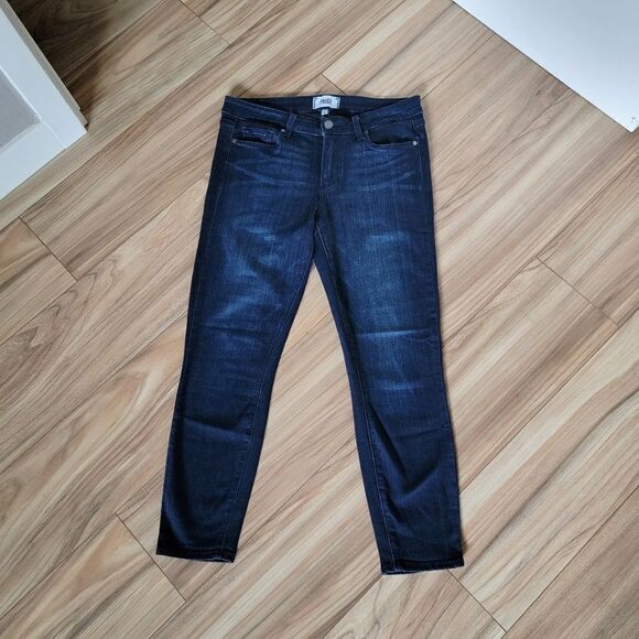Paige Verdugo Crop Mid Rise Slim Skinny Jean in Midlake Tonak Dark Wash - Picture 3 of 9
